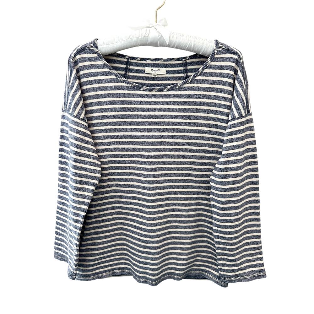 MADEWELL Blue White Striped Long Tee Coastal French Girl 100% Cotton Top XS